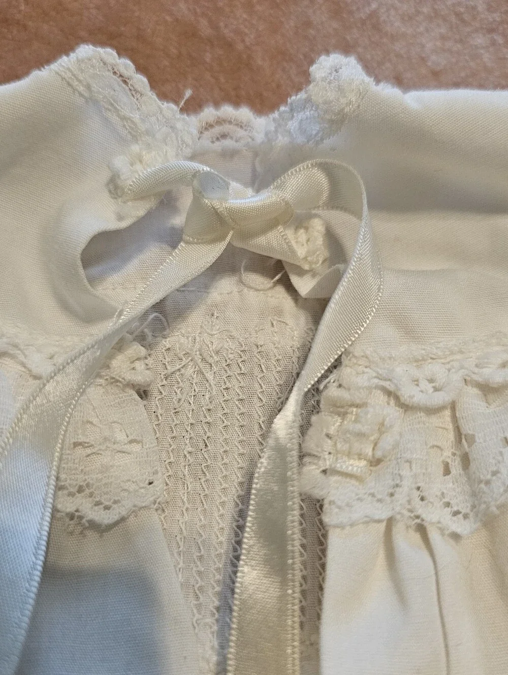Antique Victorian Baby Christening Gown Dress White Cotton Pintuck Lace Baptism